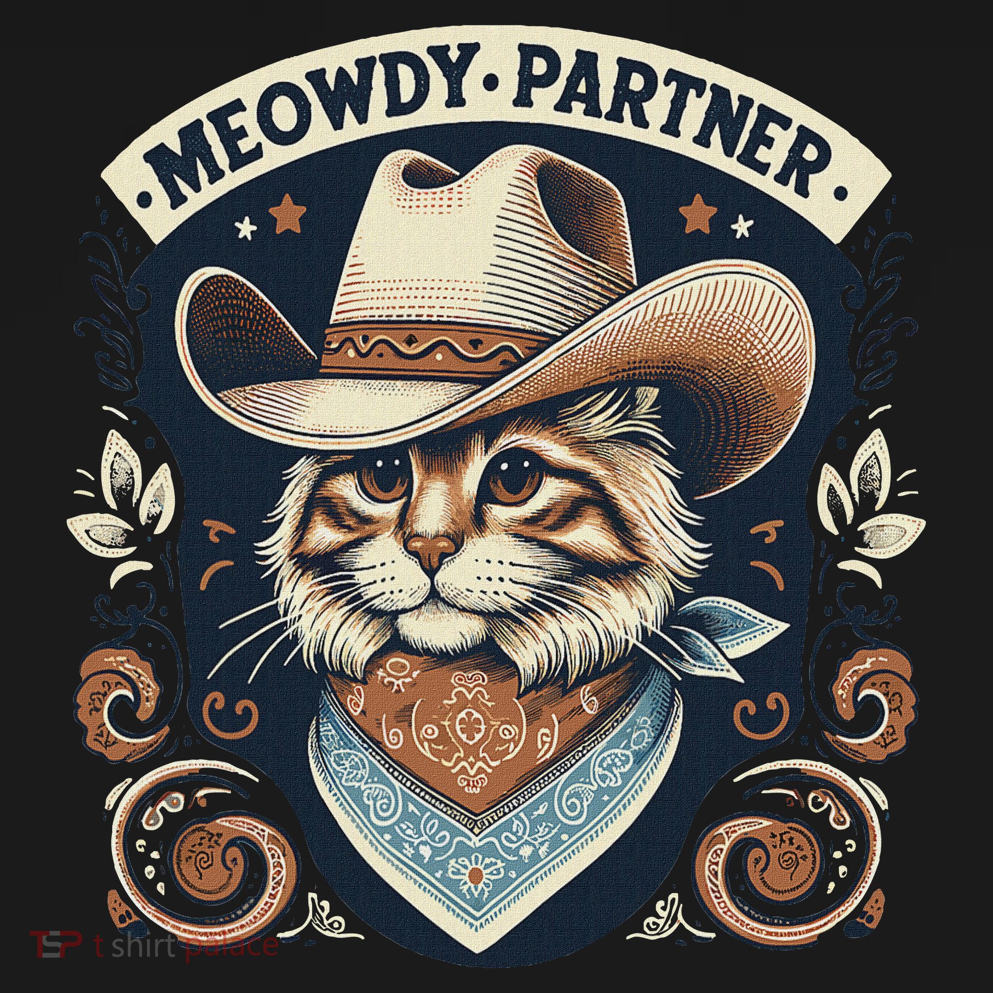 Meowdy Partner Cat Cowboy Hat Howdy Funny Country Western T-Shirt