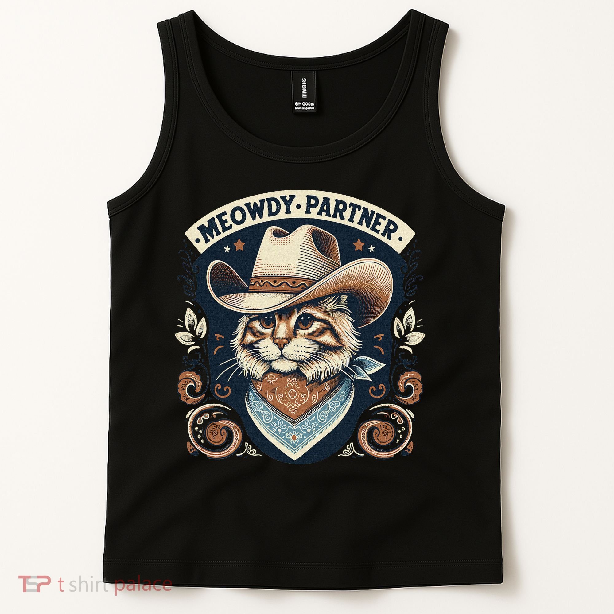 Meowdy Partner Cat Cowboy Hat Howdy Funny Country Western Tank Top