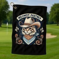 Meowdy Partner Cat Cowboy Hat Howdy Funny Country Western Golf Towel thumb 1