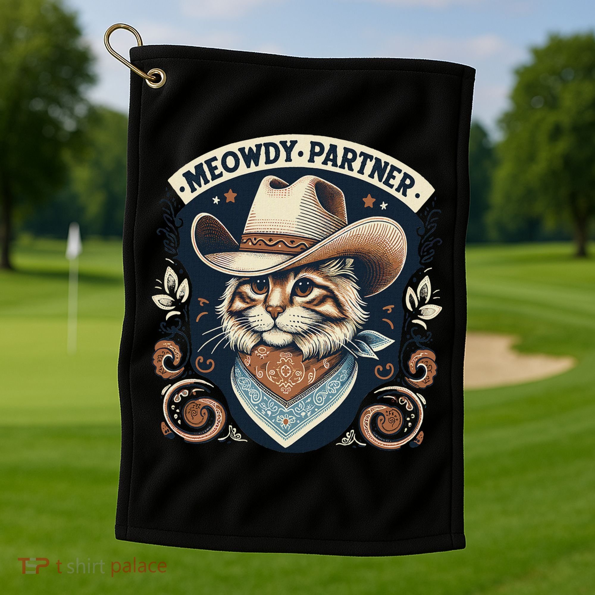 Meowdy Partner Cat Cowboy Hat Howdy Funny Country Western Golf Towel