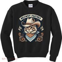Meowdy Partner Cat Cowboy Hat Howdy Funny Country Western Kids Sweatshirt thumb 0