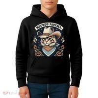 Meowdy Partner Cat Cowboy Hat Howdy Funny Country Western Kids Hoodie thumb 4