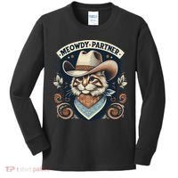 Meowdy Partner Cat Cowboy Hat Howdy Funny Country Western Kids Long Sleeve Shirt thumb 0