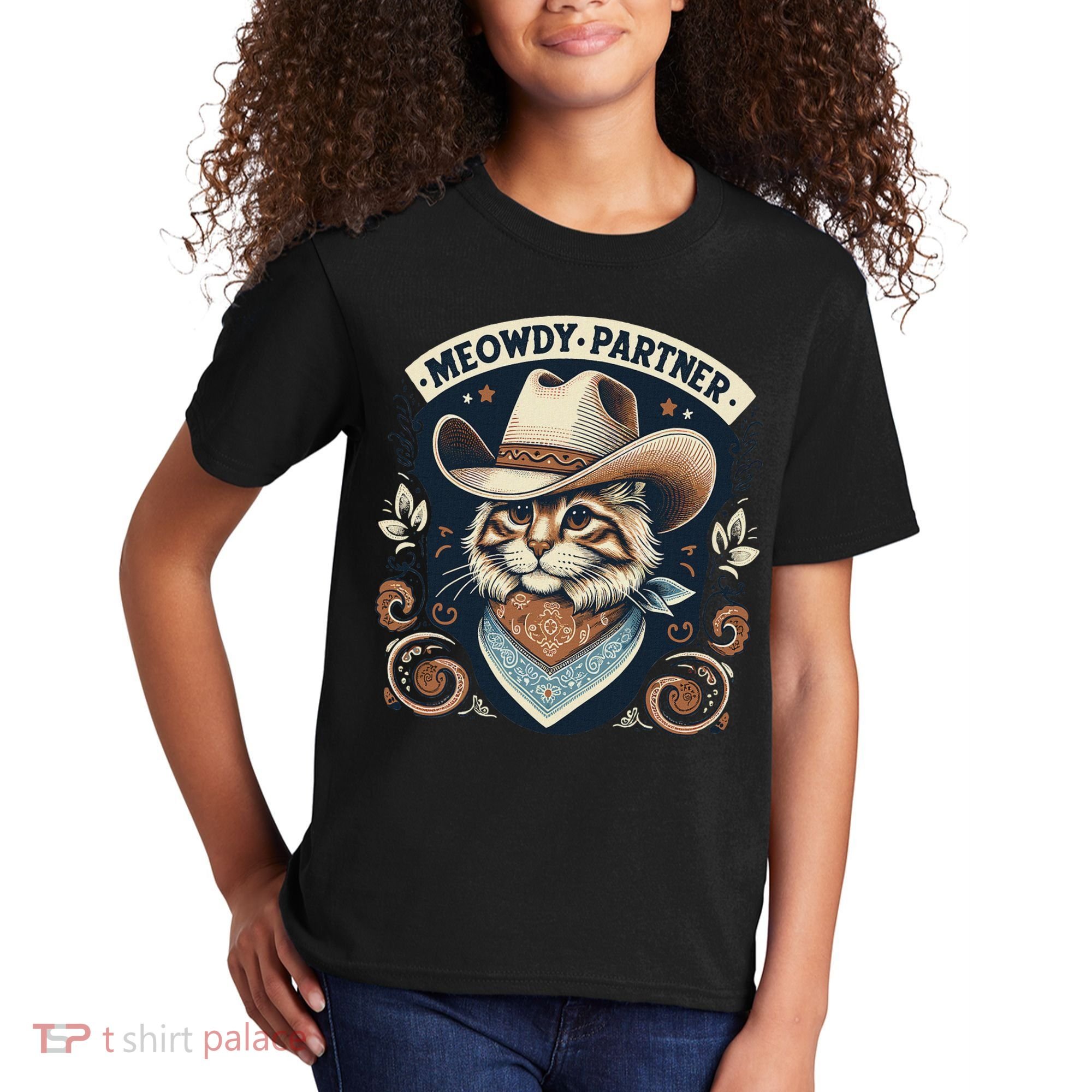Meowdy Partner Cat Cowboy Hat Howdy Funny Country Western Kids T-Shirt