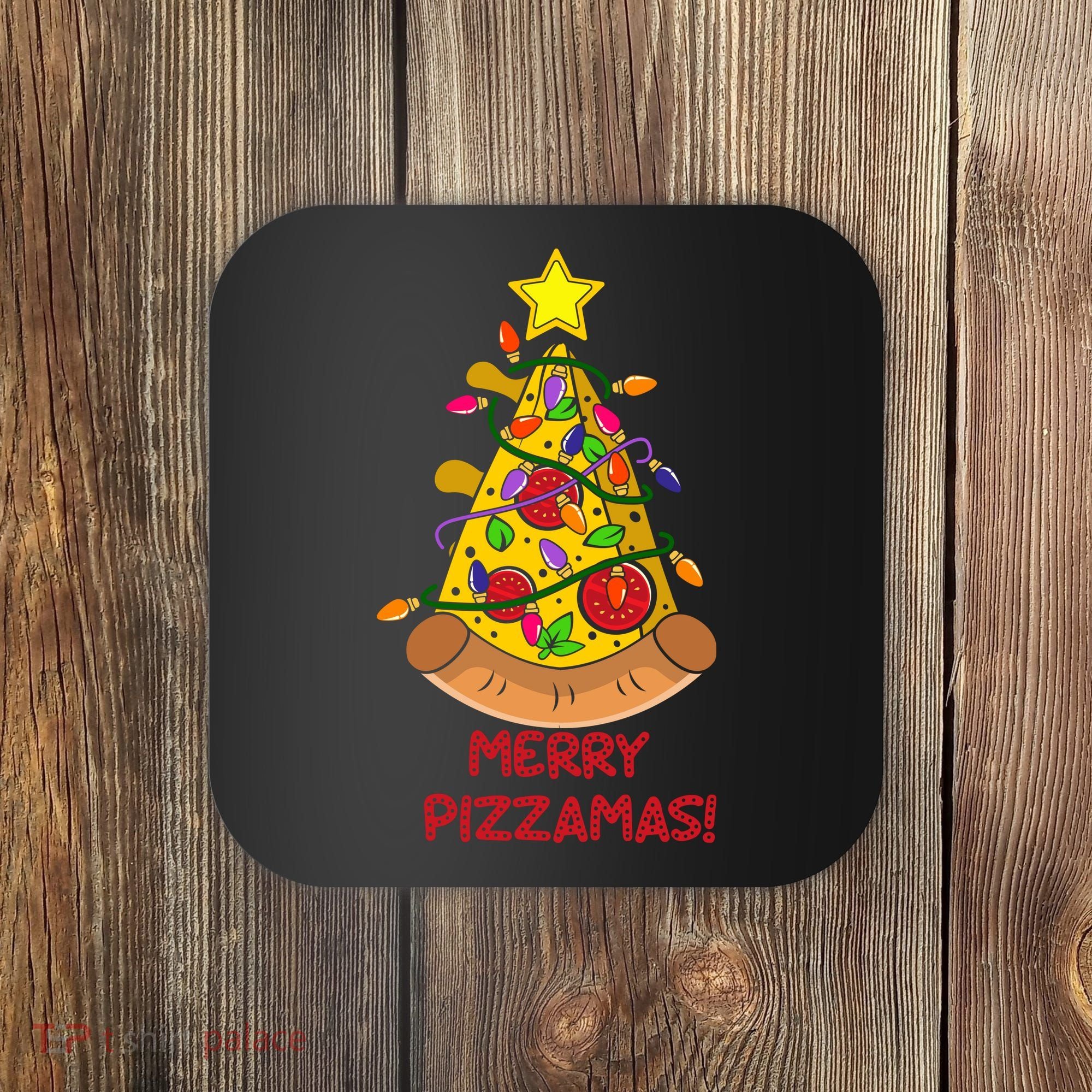 Merry Pizzamas Christmas Pizza Lover Gift Coaster