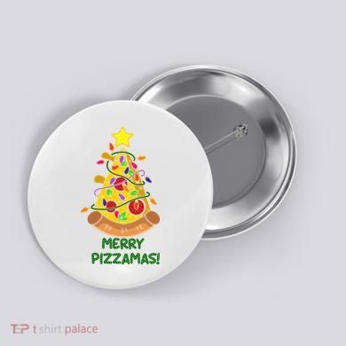 Merry Pizzamas Christmas Pizza Lover Gift Button