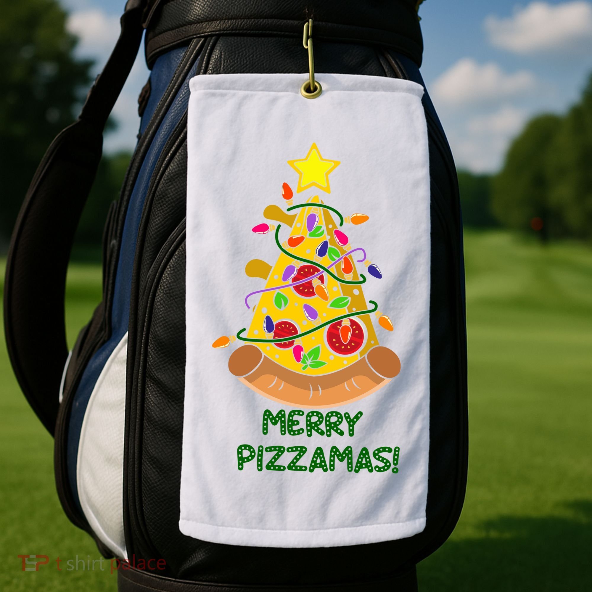 Merry Pizzamas Christmas Pizza Lover Gift Golf Towel
