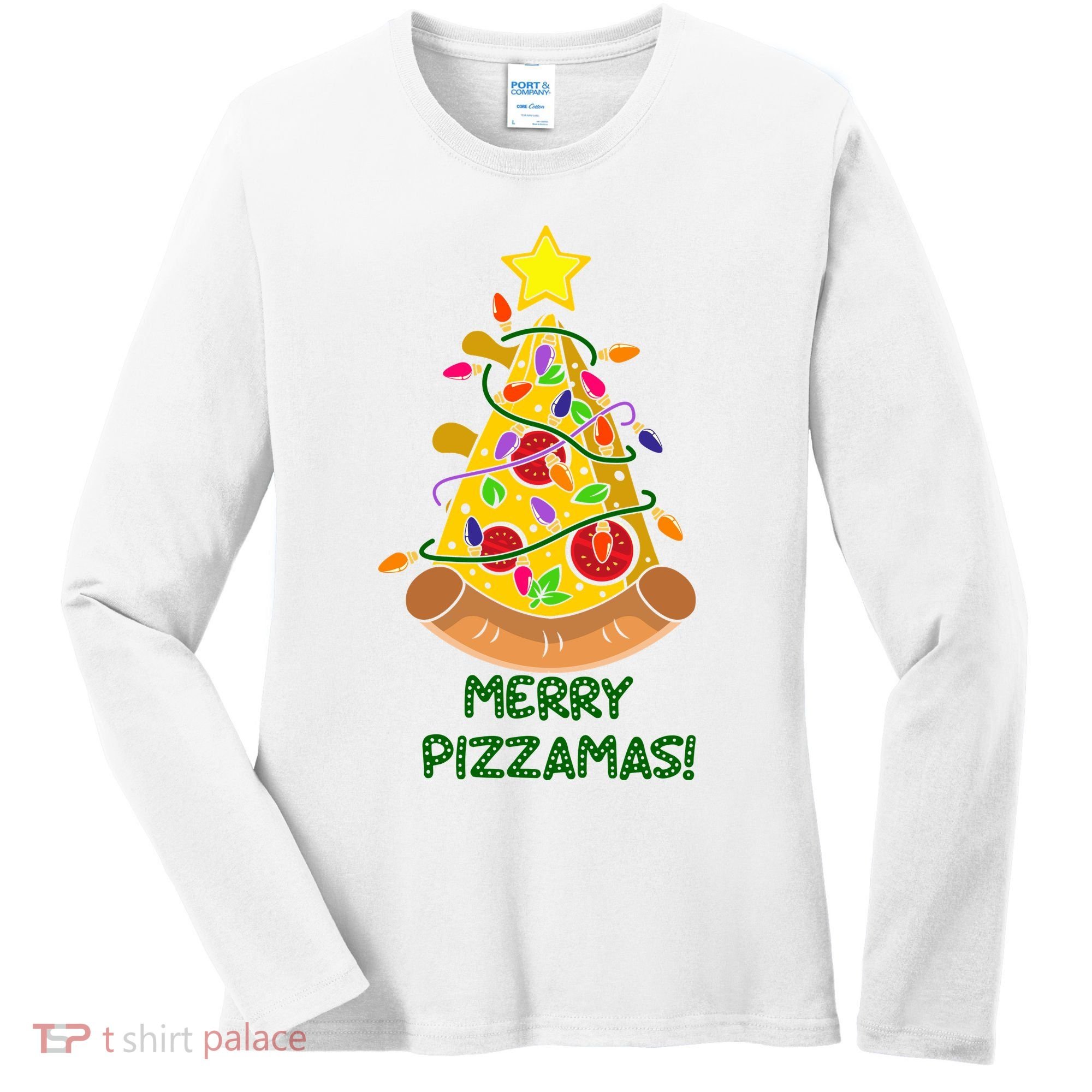 Merry Pizzamas Christmas Pizza Lover Gift Women's Long Sleeve Shirt