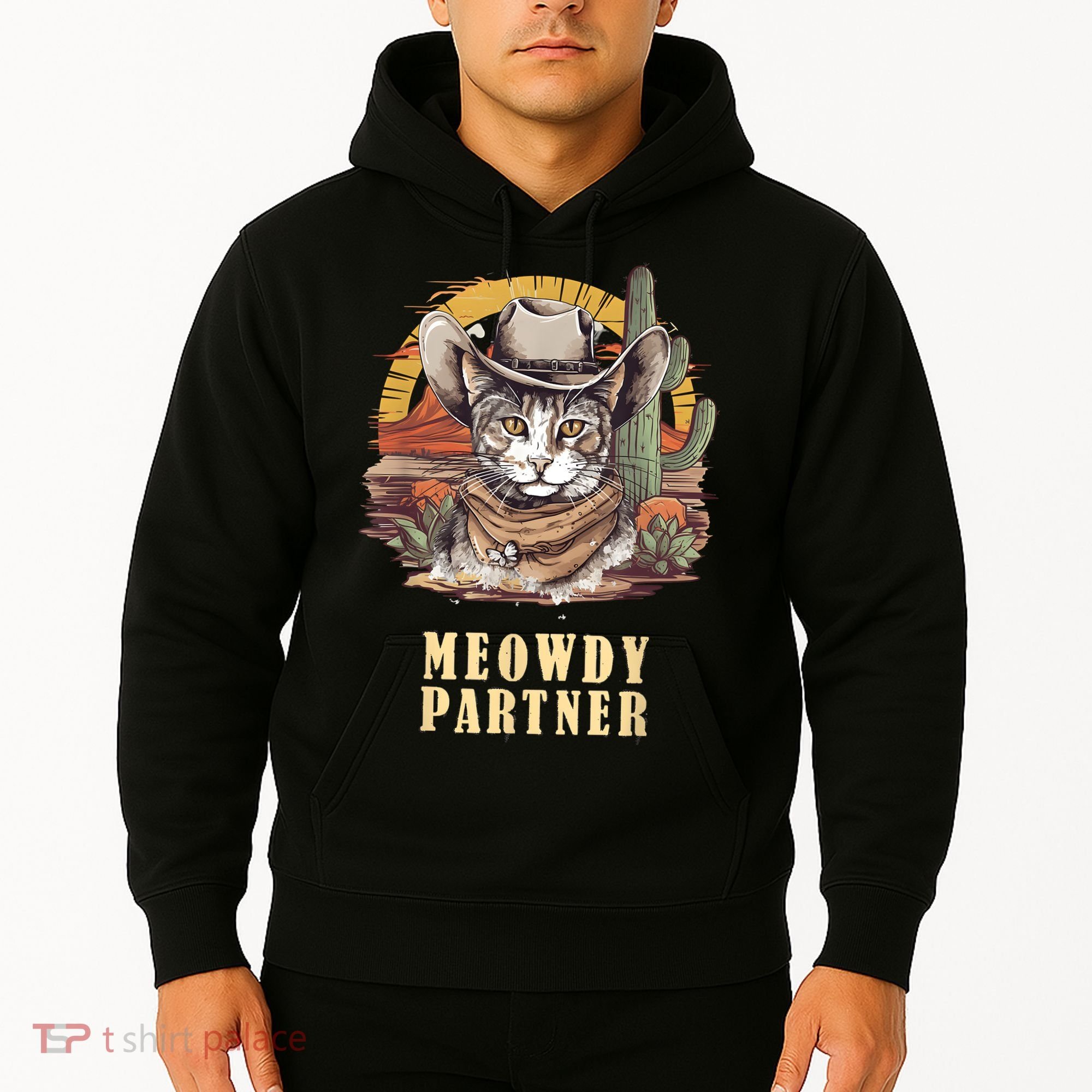 Meowdy Partner Cat Funny Howdy Meme Wild West Cowboy Hat Hoodie