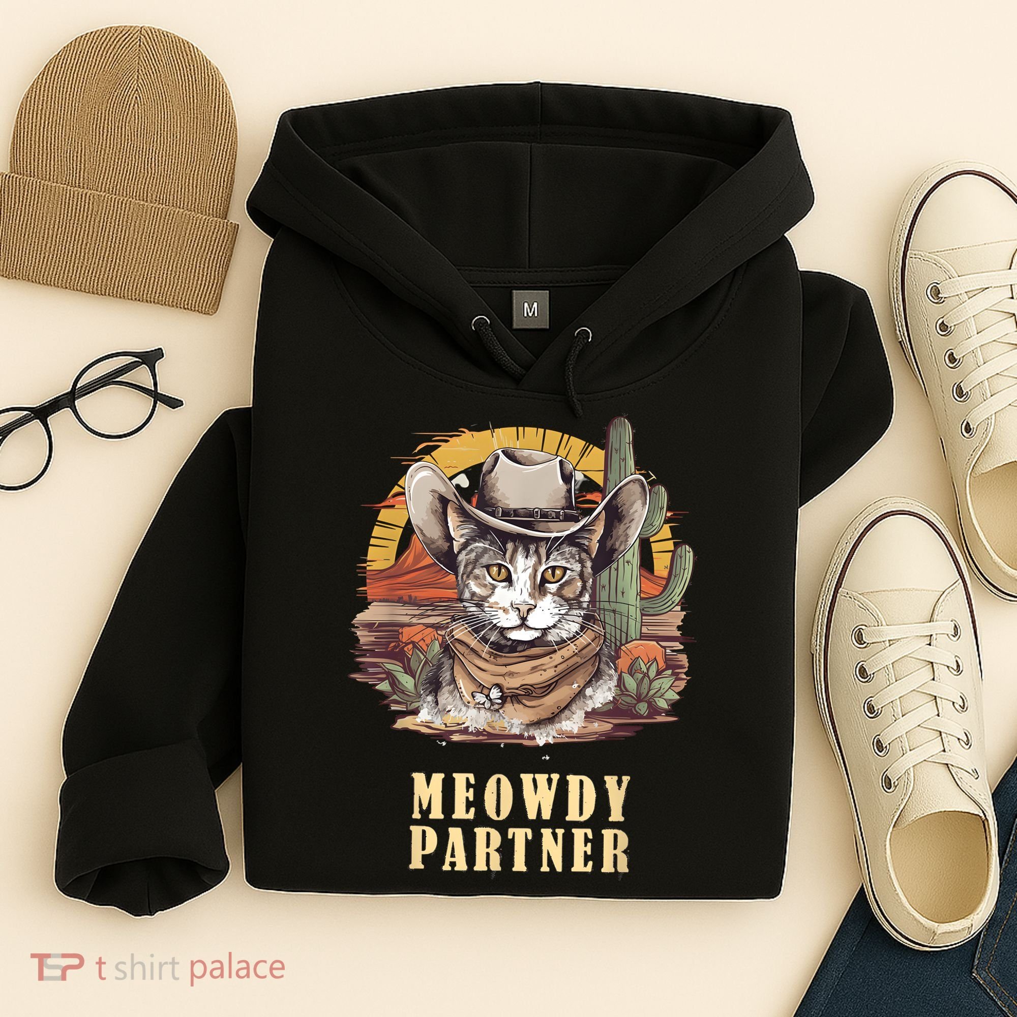 Meowdy Partner Cat Funny Howdy Meme Wild West Cowboy Hat Hoodie