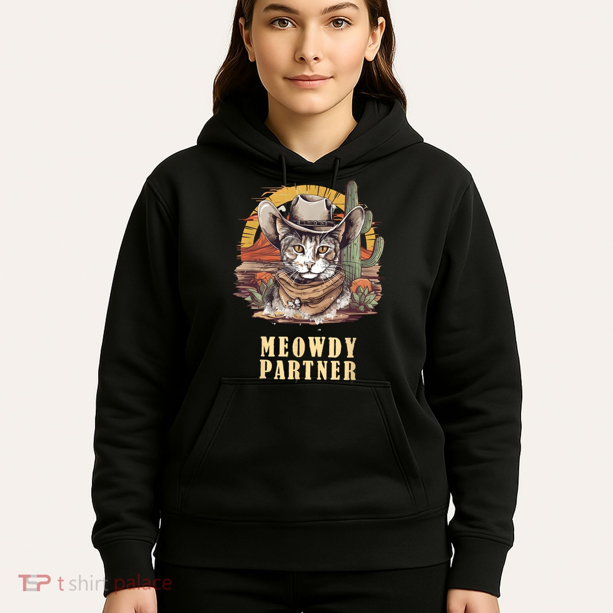 Meowdy Partner Cat Funny Howdy Meme Wild West Cowboy Hat Hoodie