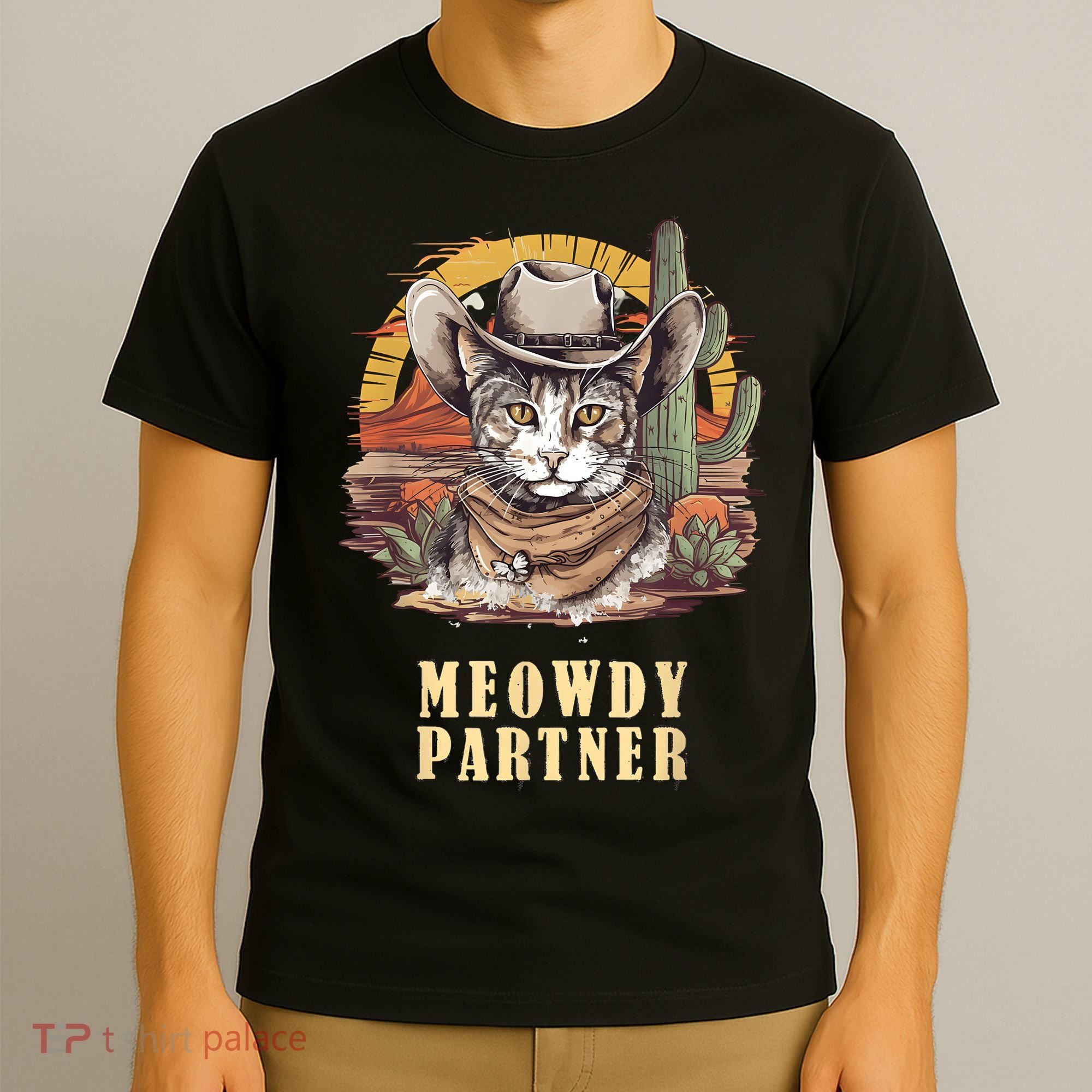 Meowdy Partner Cat Funny Howdy Meme Wild West Cowboy Hat T-Shirt