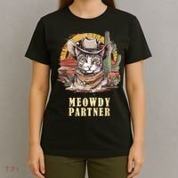 Meowdy Partner Cat Funny Howdy Meme Wild West Cowboy Hat T-Shirt thumb 4