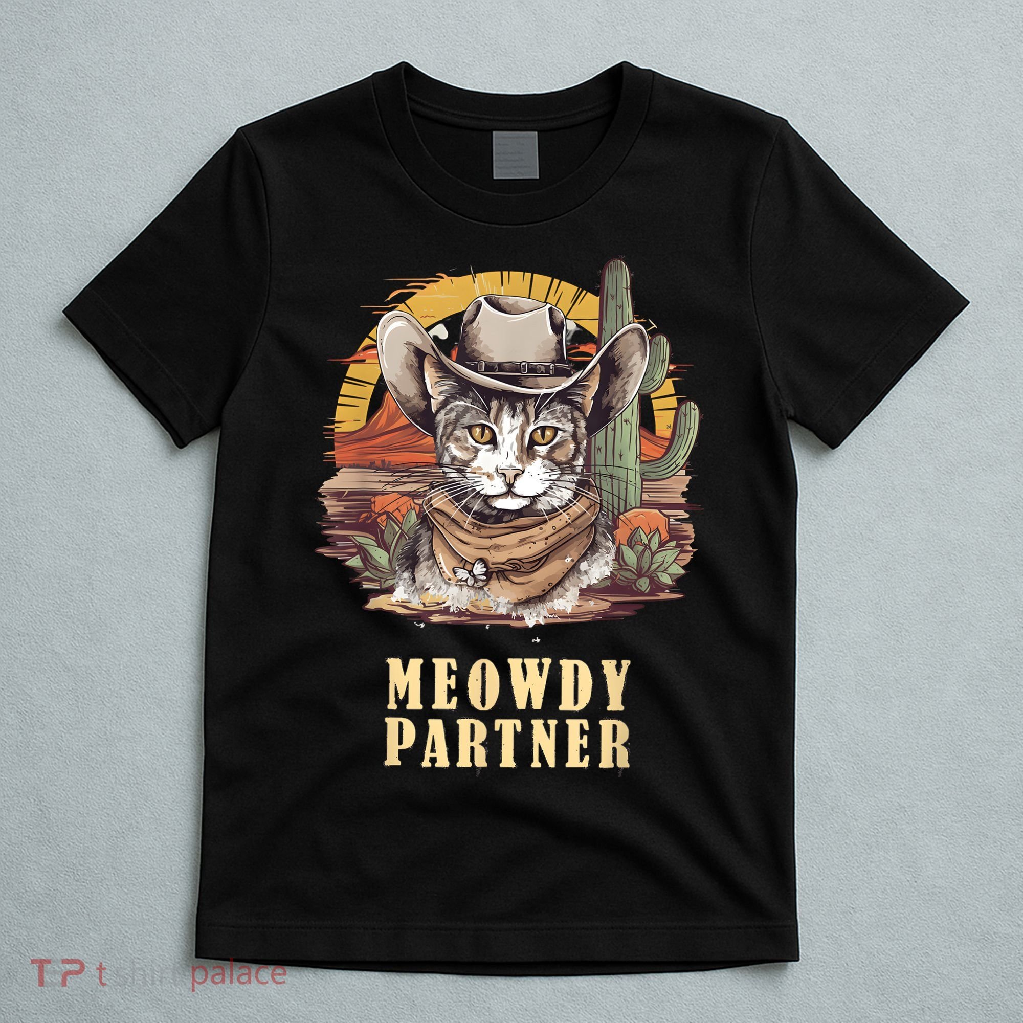 Meowdy Partner Cat Funny Howdy Meme Wild West Cowboy Hat T-Shirt