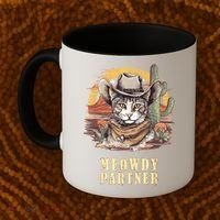 Meowdy Partner Cat Funny Howdy Meme Wild West Cowboy Hat Coffee Mug thumb 2