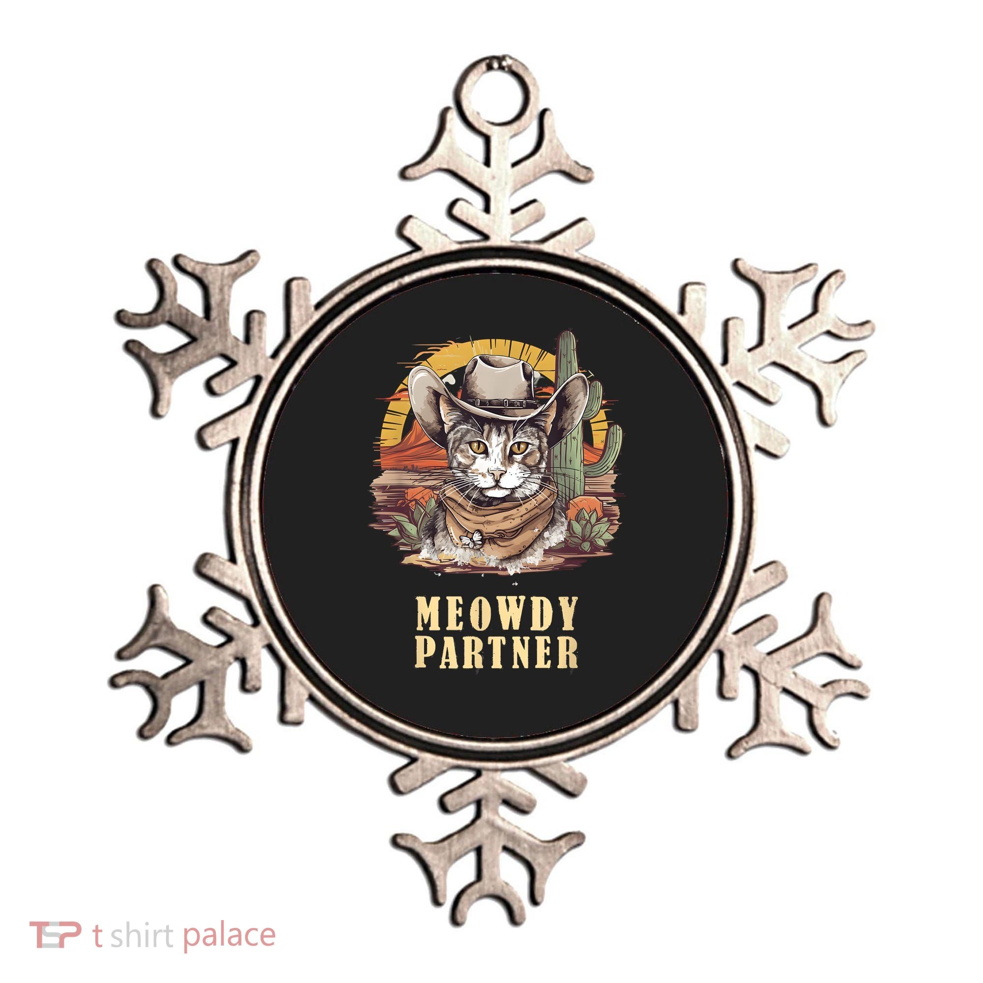 Meowdy Partner Cat Funny Howdy Meme Wild West Cowboy Hat Ornament