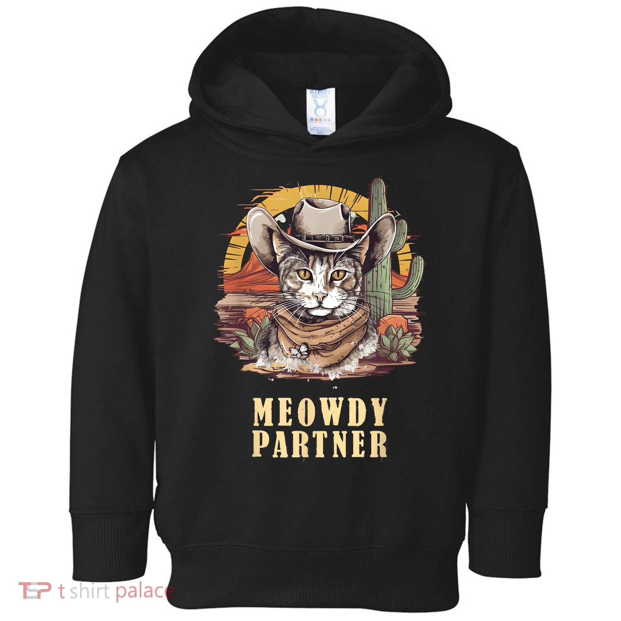 Meowdy Partner Cat Funny Howdy Meme Wild West Cowboy Hat Toddler Hoodie