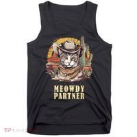 Meowdy Partner Cat Funny Howdy Meme Wild West Cowboy Hat Tank Top thumb 0