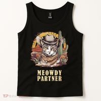 Meowdy Partner Cat Funny Howdy Meme Wild West Cowboy Hat Tank Top thumb 2