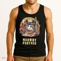 Meowdy Partner Cat Funny Howdy Meme Wild West Cowboy Hat Tank Top thumb 3