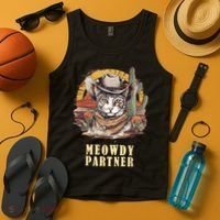 Meowdy Partner Cat Funny Howdy Meme Wild West Cowboy Hat Tank Top thumb 4
