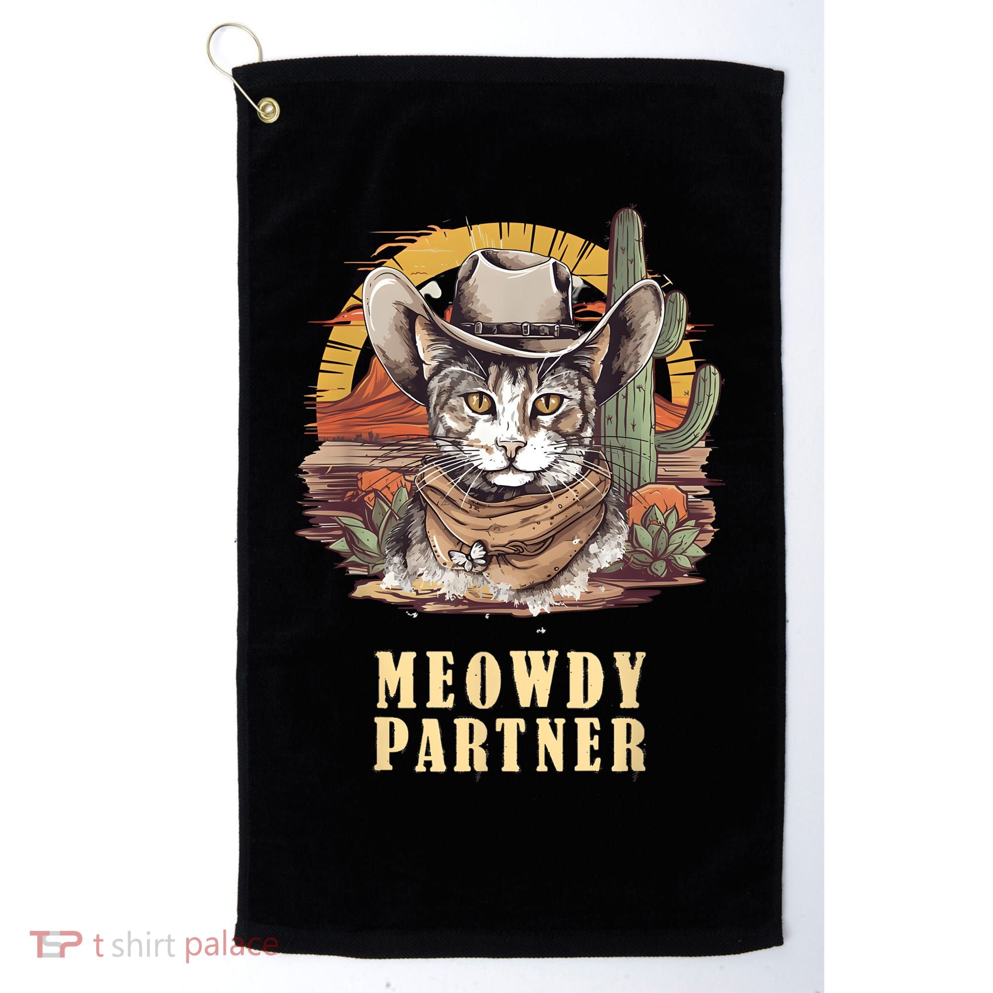 Meowdy Partner Cat Funny Howdy Meme Wild West Cowboy Hat Golf Towel