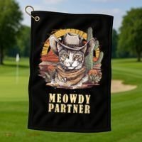 Meowdy Partner Cat Funny Howdy Meme Wild West Cowboy Hat Golf Towel thumb 1