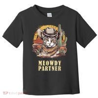 Meowdy Partner Cat Funny Howdy Meme Wild West Cowboy Hat Toddler T-Shirt thumb 0