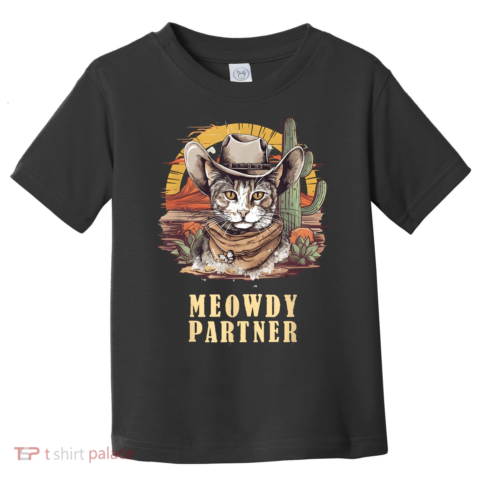 Meowdy Partner Cat Funny Howdy Meme Wild West Cowboy Hat Toddler T-Shirt