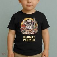Meowdy Partner Cat Funny Howdy Meme Wild West Cowboy Hat Toddler T-Shirt thumb 2