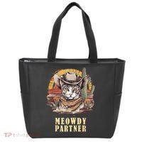 Meowdy Partner Cat Funny Howdy Meme Wild West Cowboy Hat Tote Bag thumb 0