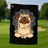 Meditation Pug Dog Buddha Zen Yoga Lover Funny Buddhist Golf Towel thumb 1
