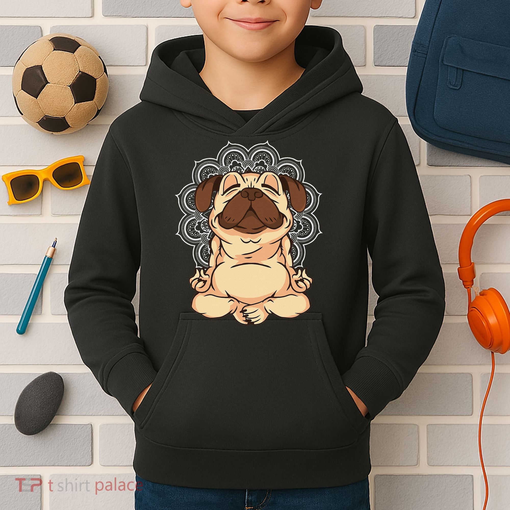 Meditation Pug Dog Buddha Zen Yoga Lover Funny Buddhist Kids Hoodie