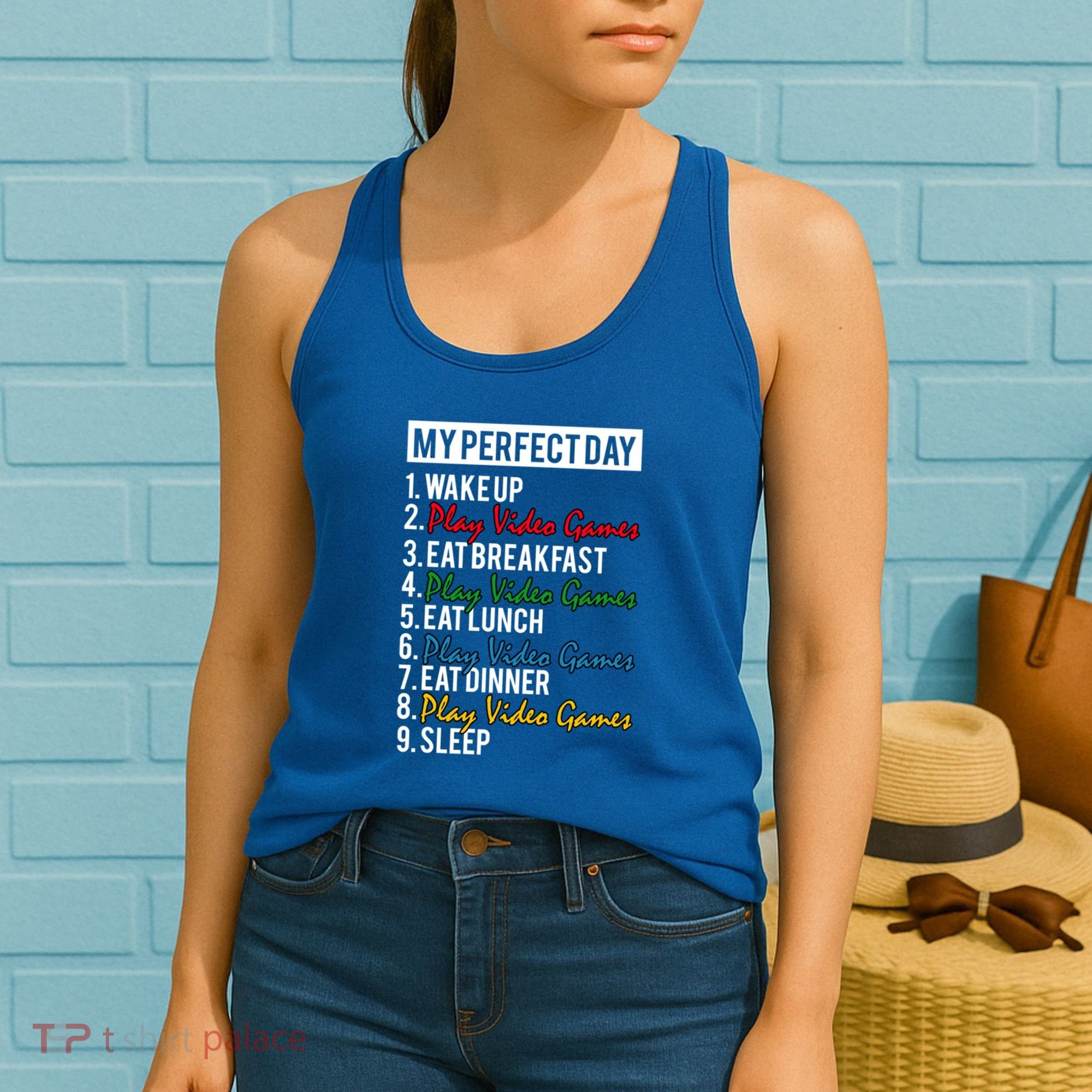 My Perfect Day Play Video Games Gaming Humor Funny Gamer Gift Women's Tank Top