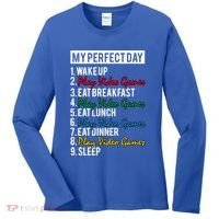 My Perfect Day Play Video Games Gaming Humor Funny Gamer Gift Women's Long Sleeve Shirt thumb 0