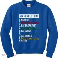 My Perfect Day Play Video Games Gaming Humor Funny Gamer Gift Kids Sweatshirt thumb 0
