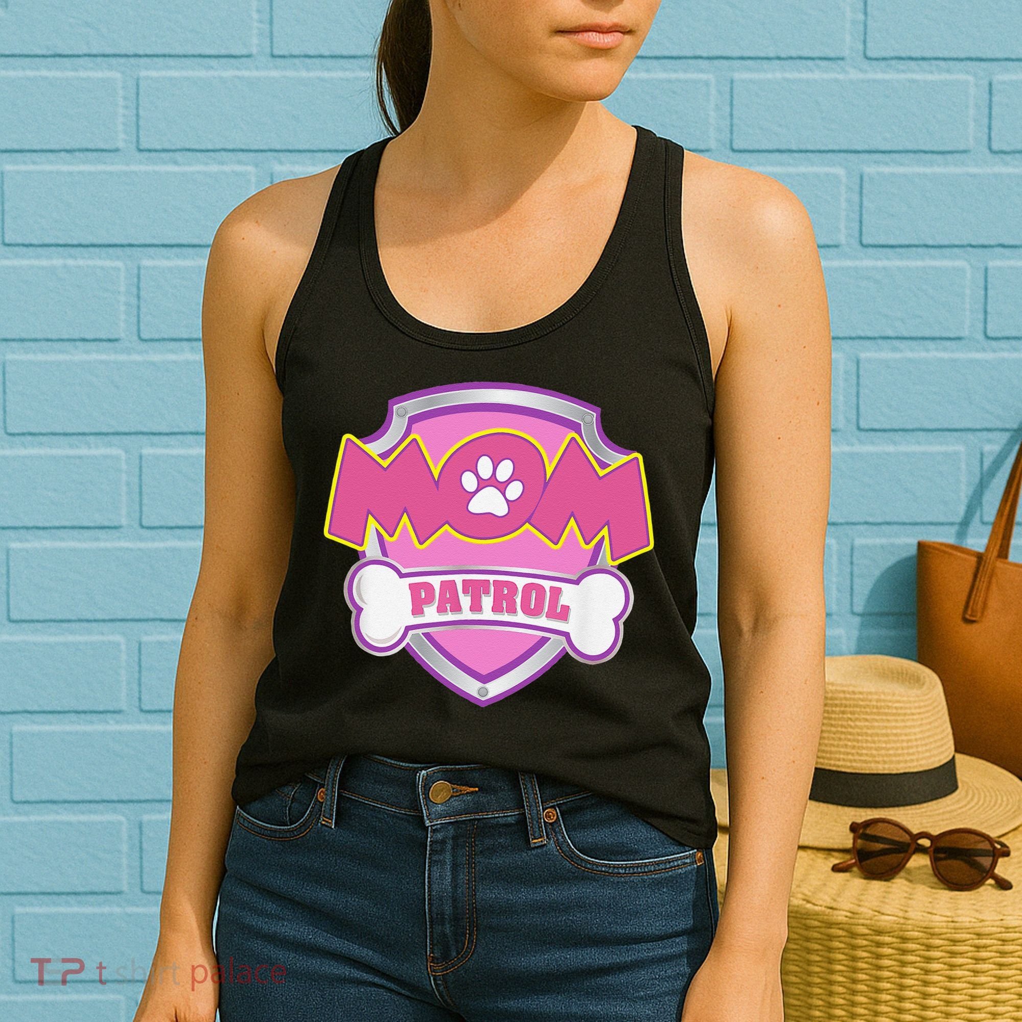 Mom Patrol Dog Mom Dad Funny Gift Birthday Party Cute Women's Tank Top
