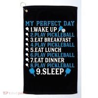 My Perfect Day Play Pickleball Funny Pickleball Gift Golf Towel thumb 0