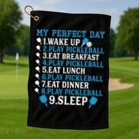 My Perfect Day Play Pickleball Funny Pickleball Gift Golf Towel thumb 1