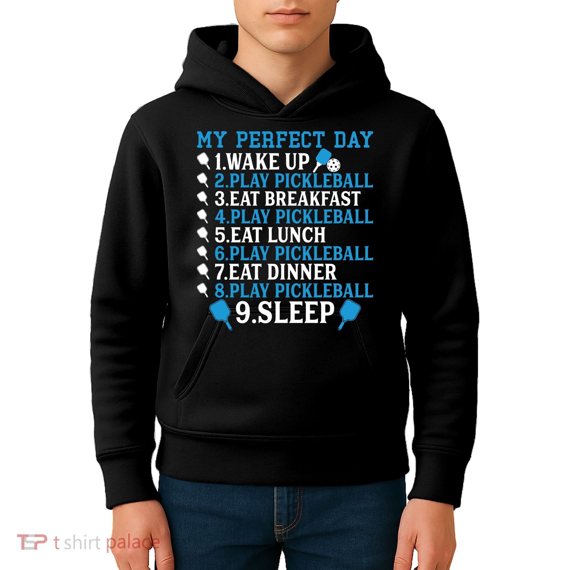 My Perfect Day Play Pickleball Funny Pickleball Gift Kids Hoodie