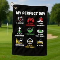 My Perfect Day Gamer Cool Gamer Video Game Golf Towel thumb 1