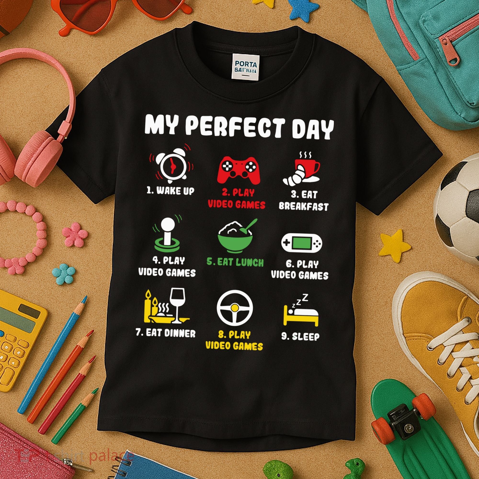 My Perfect Day Gamer Cool Gamer Video Game Kids T-Shirt