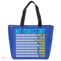 My Perfect Day Trains Funny Gift Funny Locomotive Train Lover Gift Tote Bag thumb 0