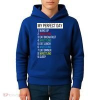 My Perfect Day Wrestling Great Gift Kids Hoodie thumb 4