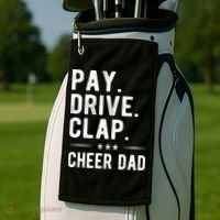 Mens Pay Drive Clap Cheer Dad Cheerleading Father Cheerleader Golf Towel thumb 2