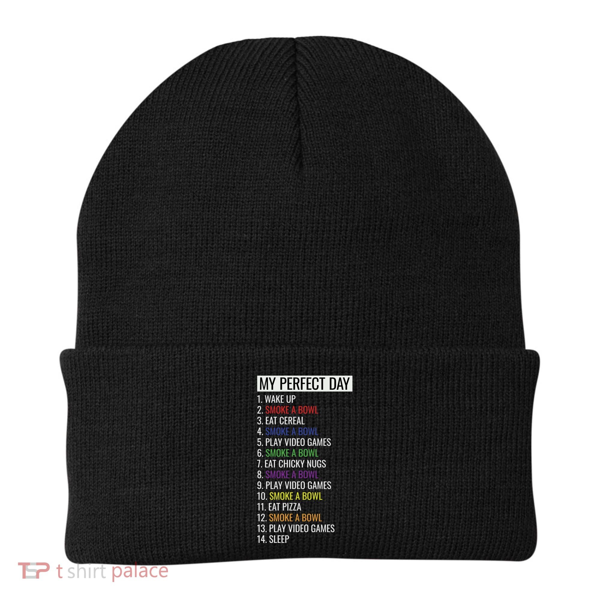 My Perfect Day Funny Weed Video Game Gift Beanie