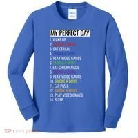 My Perfect Day Funny Weed Video Game Gift Kids Long Sleeve Shirt thumb 0