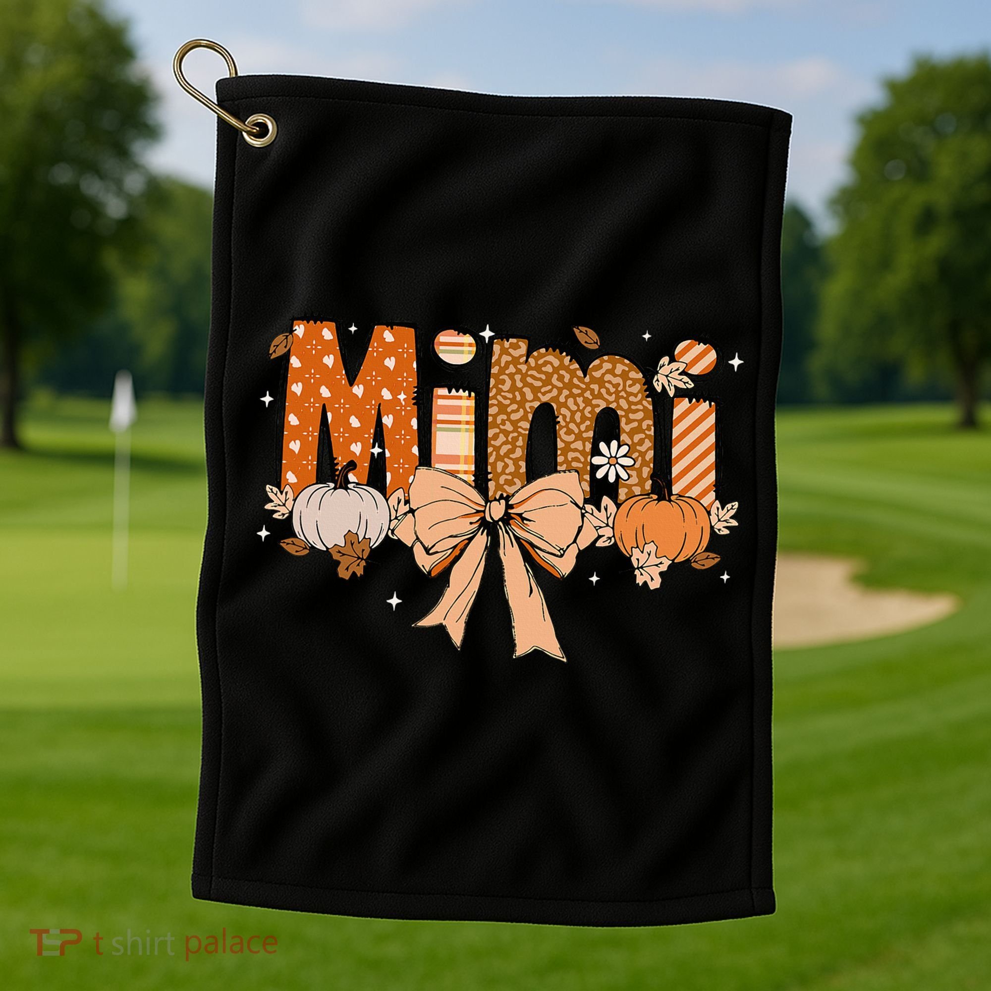 Mimi Pumpkin Fall Coquette Bow Thanksgiving Mom Golf Towel