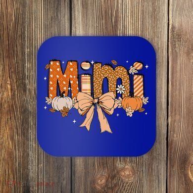 Mimi Pumpkin Fall Coquette Bow Thanksgiving Mom Coaster