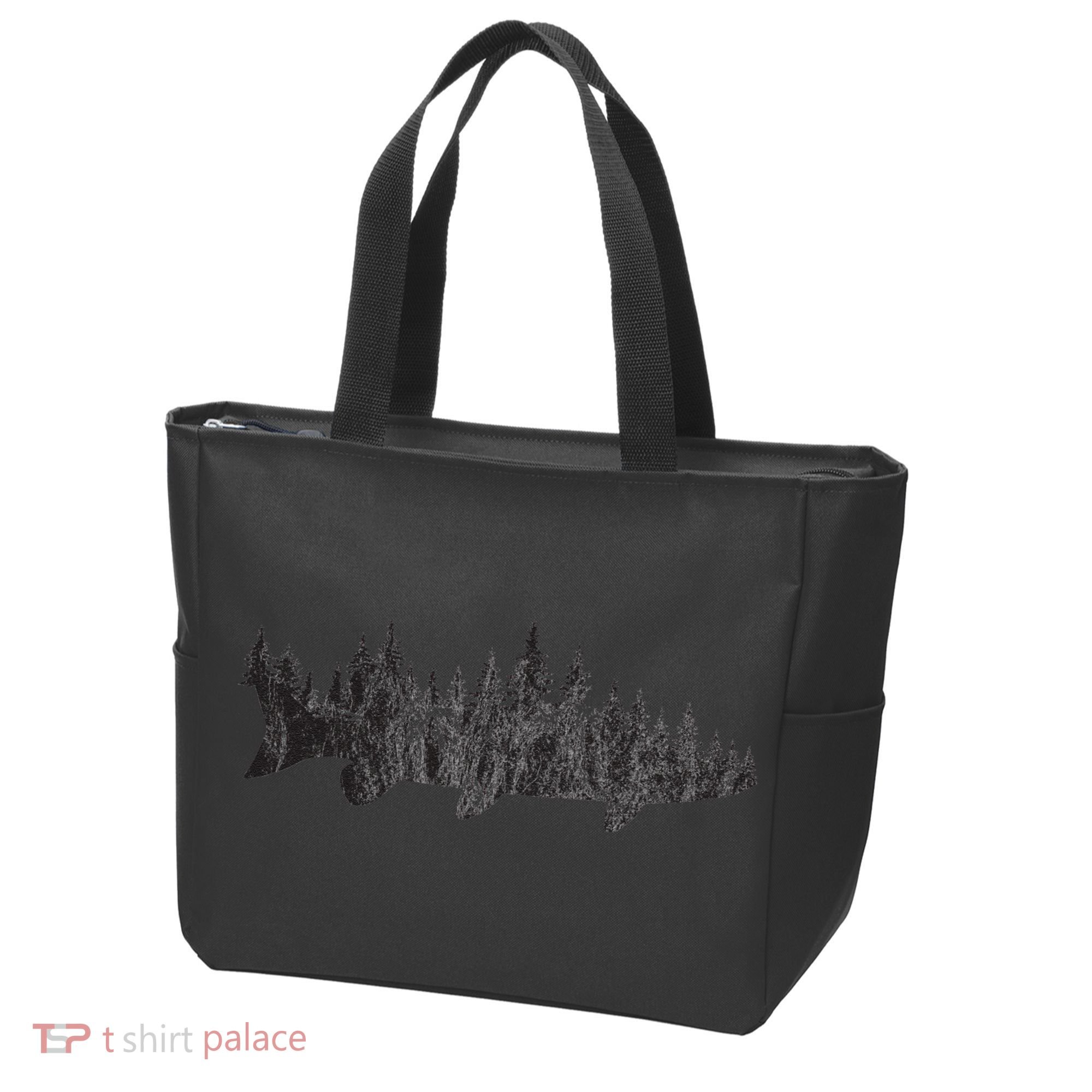 Musky Pine Forest Treeline Outdoor Fishing Angler Tote Bag